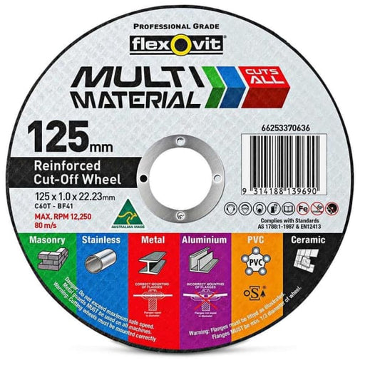FLEXOVIT CUTTING DISC 125X1.0MM MULTI MATERIAL INC ALUMINIUM - QWS - Welding Supply Solutions