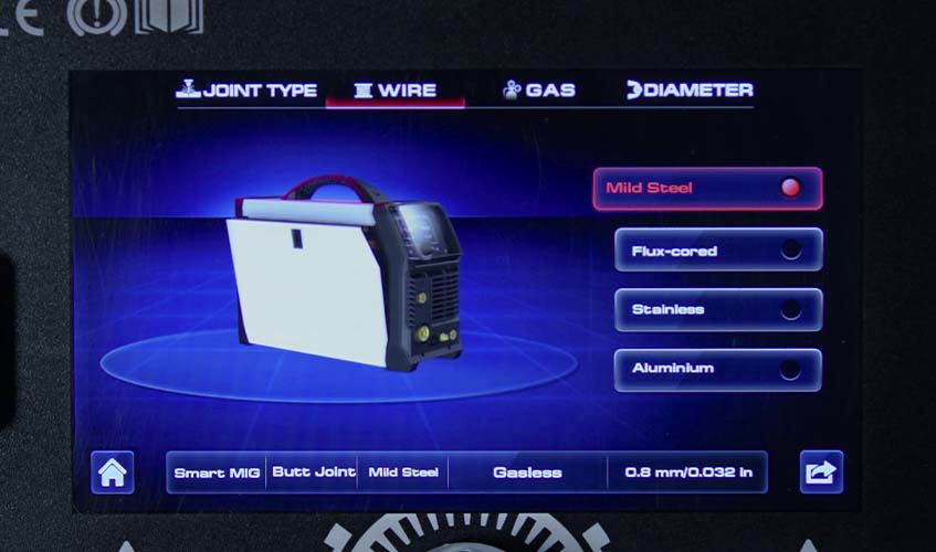 MIG Smart-Set Setting up for a weld has never been easier, just set your wire, gas, joint type and material thickness and you’re ready to weld!