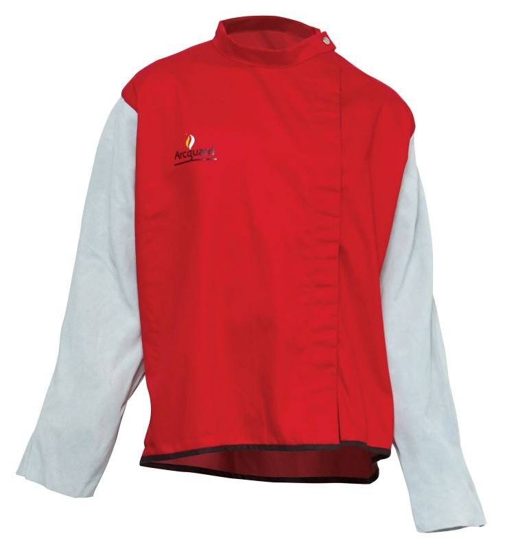 ARCGUARD WELDING JACKET MEDIUM WITH LEATHER SLEEVE - QWS - Welding Supply Solutions