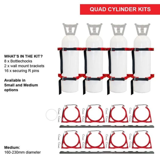 BOTTLECHOCK QUAD STAINLESS KIT 8 MED CYLINDER BRACKET - QWS - Welding Supply Solutions