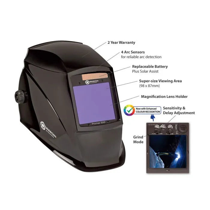 PROMAX 500 BLACK STEALTH AUTO HELMET - QWS - Welding Supply Solutions