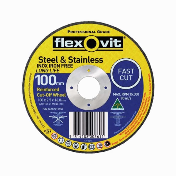 FLEXOVIT CUTTING DISC 100X2.5MM INOX 1310216 - QWS - Welding Supply Solutions