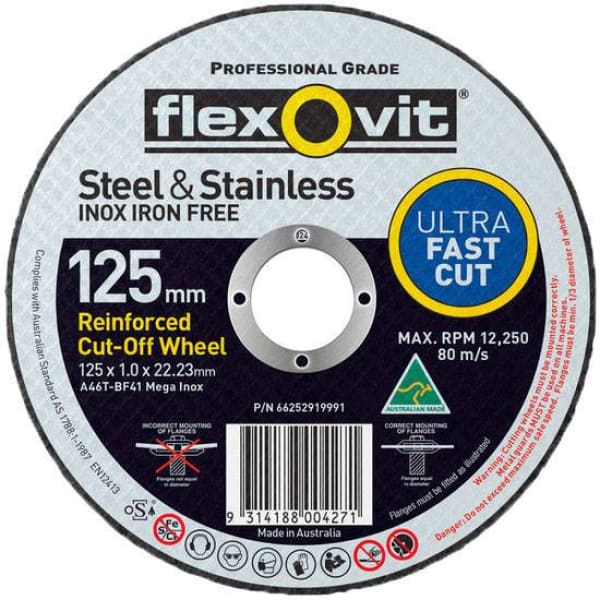 FLEXOVIT CUTTING DISC 125 X 1.0 X 22.3MM MEGA INOX 15127010 - QWS - Welding Supply Solutions