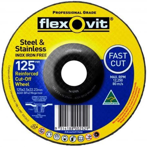 FLEXOVIT CUTTING DISC 125X3X22MM D/C IN 7412730 61341222 - QWS - Welding Supply Solutions