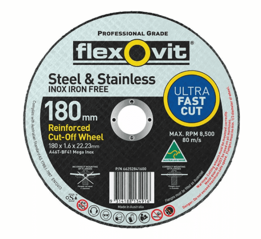 FLEXOVIT CUTTING DISC 180X1.6MM MEGA INOX 15180016 - QWS - Welding Supply Solutions