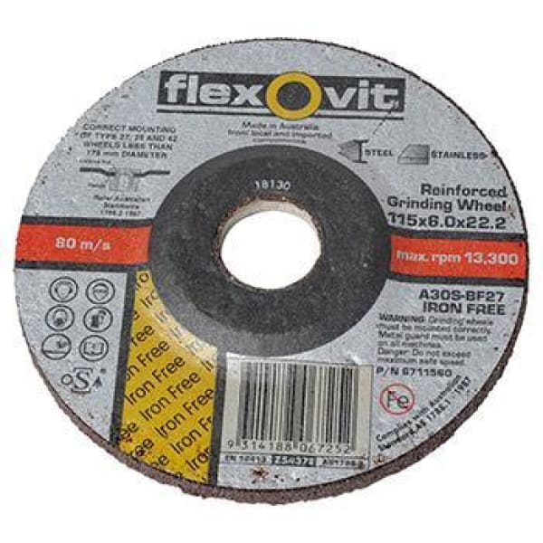 FLEXOVIT GRIND DISC 115X6.0 INOX D/C 6711560 - QWS - Welding Supply Solutions