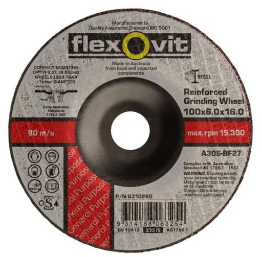 FLEXOVIT GRINDING DISC 100X6.0MM GP D/C 6310260 - QWS - Welding Supply Solutions
