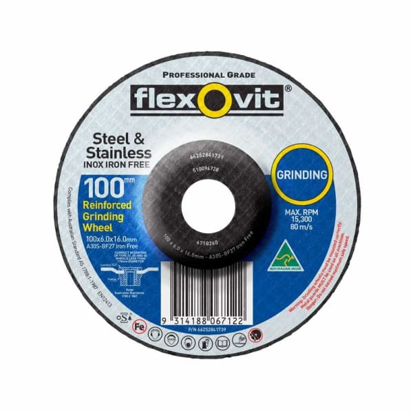 FLEXOVIT GRINDING DISC 100X6X16 INOX 6710260 - QWS - Welding Supply Solutions