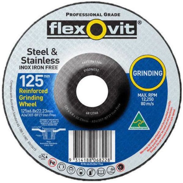 FLEXOVIT GRINDING DISC 125X6.8X22MM INOX 6812768 - QWS - Welding Supply Solutions