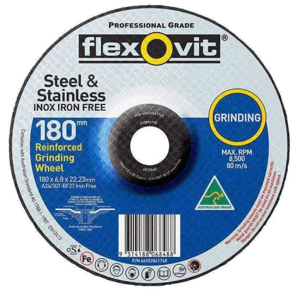 FLEXOVIT GRINDING DISC 180X6.8X22MM 6817868 - QWS - Welding Supply Solutions