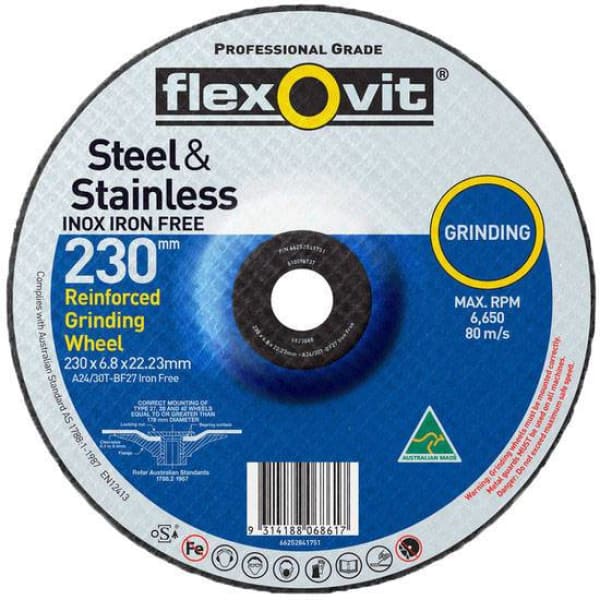 FLEXOVIT GRINDING DISC 230MM X6.8X22MM INOX 6823068 - QWS - Welding Supply Solutions