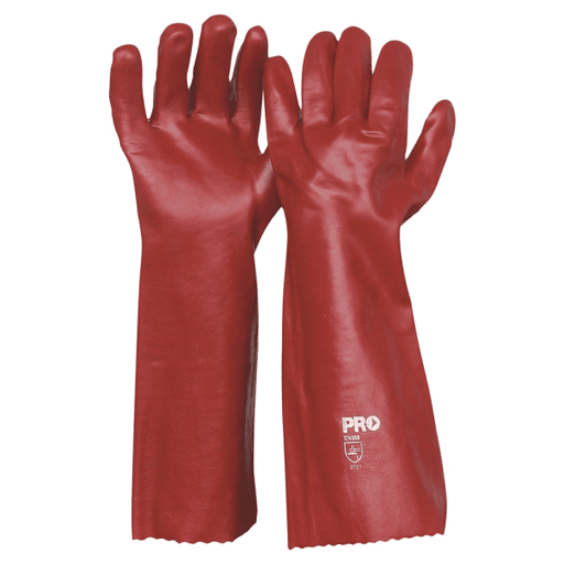 GLOVES RED RUBBER DIPPED ACID RESISTANT PVC 45CM - QWS - Welding Supply Solutions