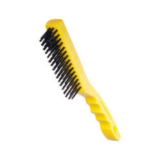 HAND-HELD PLASTIC HANDLE BRASS BRUSH 4 ROW W4520 YELLOW - QWS - Welding Supply Solutions