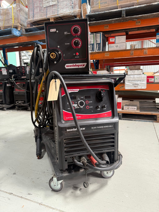 USED WELDMAX 600BT-2 MIG W/ SWF BLACK THUNDER & TROLLEY