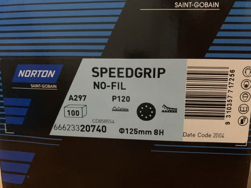 NORTON NO-FIL SPEEDGRIP DISC 125MM 8 HOLE 120G CD858554 - QWS - Welding Supply Solutions