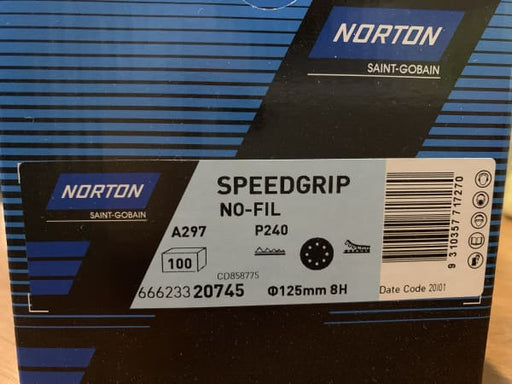 NORTON NO-FIL SPEEDGRIP DISC 125MM 8 HOLE 240G CD858775 - QWS - Welding Supply Solutions