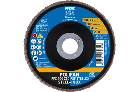PFERD PFC 100MM Z60 FLAP DISC PSF STEELOX 69300661 - QWS - Welding Supply Solutions
