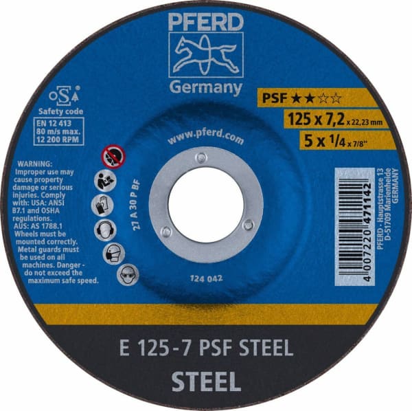 PFERD GRINDING DISC 125X7.2X22 GP D/C - QWS - Welding Supply Solutions