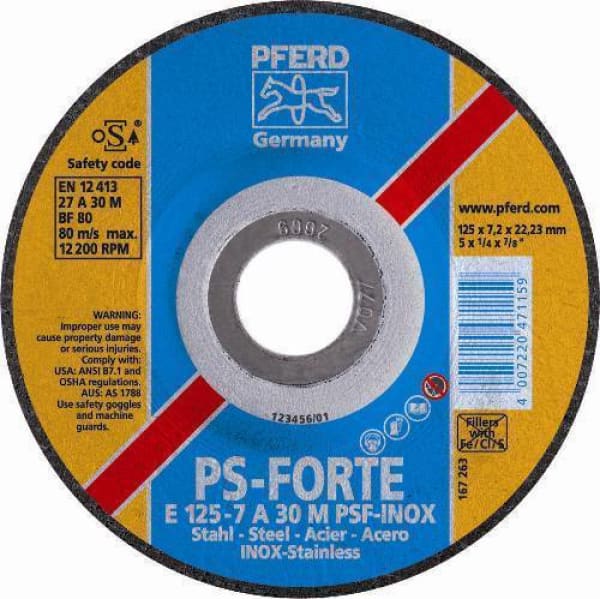 PFERD GRINDING DISC 125X7.2X22 INOX D/C 62012640 - QWS - Welding Supply Solutions