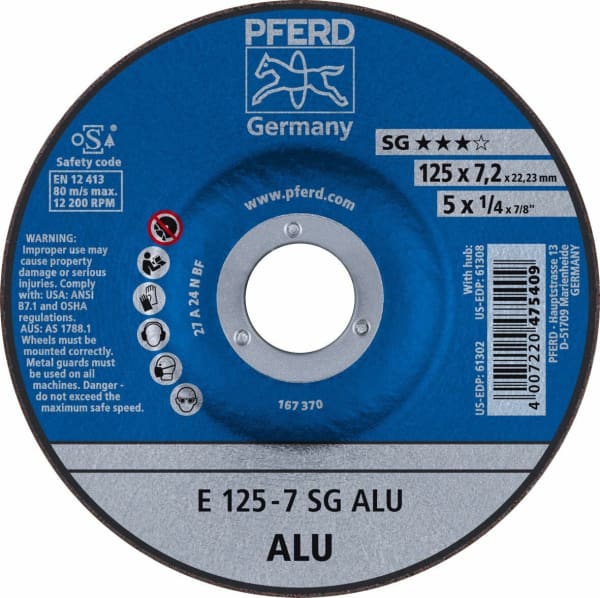 PFERD GRINDING DISC 125X7MM 24N SG-ALU D - QWS - Welding Supply Solutions