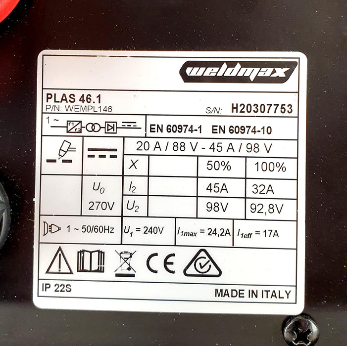 WELDMAX PLAS 106 - PLASMA 105A 415V WITH H105 TORCH (EP126)