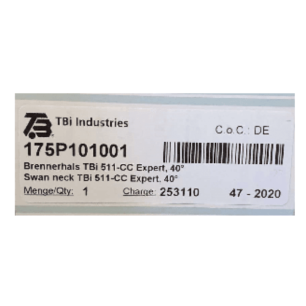 TBI 511CC EXPERT TORCH NECK - USES MB501 CONSUMABLES - QWS - Welding Supply Solutions