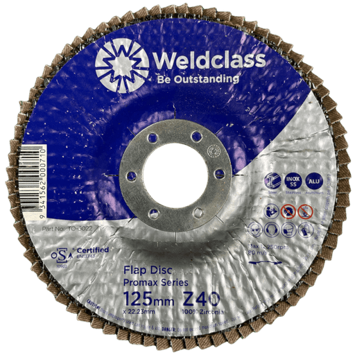WELDCLASS FLAP DISC 125MM 40GRIT - QWS - Welding Supply Solutions