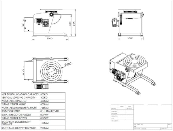 WELDMAX POSITIONER 600KG INC CONTROL BOX & FOOT PEDAL - QWS - Welding Supply Solutions