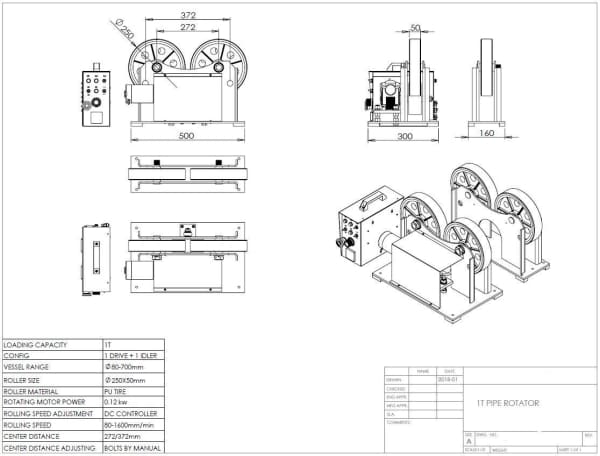 WELDMAX TURNING ROLLER 1000KG INC IDLER, CONTROL BOX & PEDAL - QWS - Welding Supply Solutions